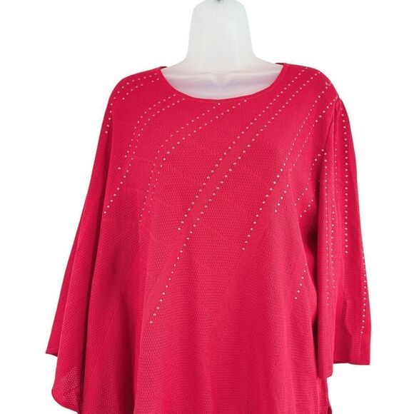 Ming Wang Tunic Top Blouse Size Large Poncho Sleeve Studded Lagenlook Boxy - Picture 3 of 11